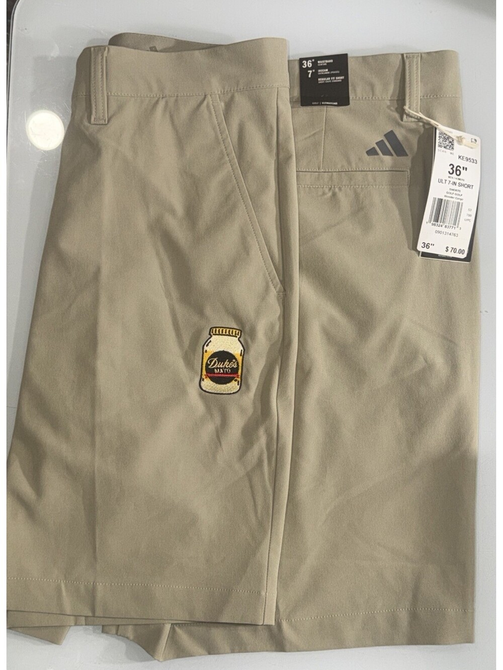 Adidas x Duke’s Mayo Golf Shorts Men’s 36 Ultimate365 Khaki NWT Embroidered